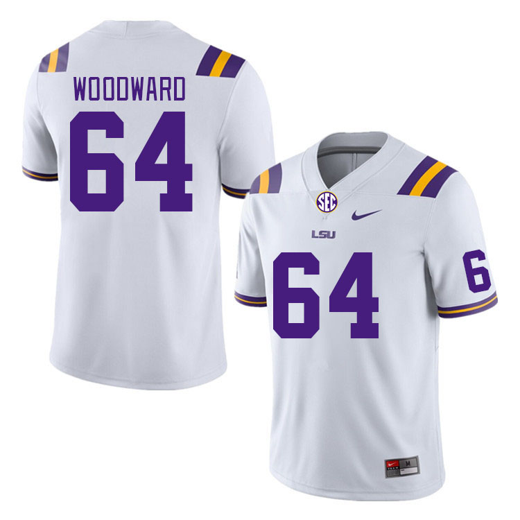 Men #64 Wes Woodward LSU Tigers College Football Jerseys Stitched-White - Click Image to Close